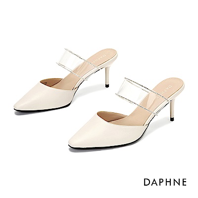 達芙妮DAPHNE 高跟鞋-輕奢鑽飾小方頭穆勒高跟鞋-米白