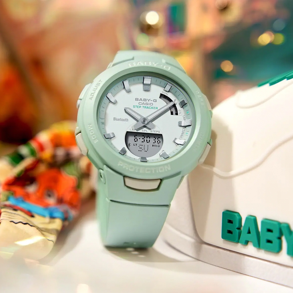 CASIO 卡西歐Baby-G 藍牙計步雙顯運動手錶年終送禮-酪梨綠BSA