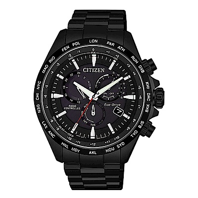 CITIZEN 星辰 光動能電波對時限定腕錶-黑45mmCB5835-83E