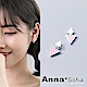 AnnaSofia 幾何釉彩雙三角 925銀針耳針耳環(粉白銀系) product thumbnail 1