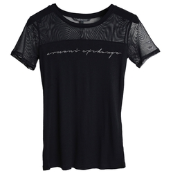 ARMANI EXCHANGE 葡萄牙製品牌草寫字母LOGO圖騰性感造型圓領T恤(黑)