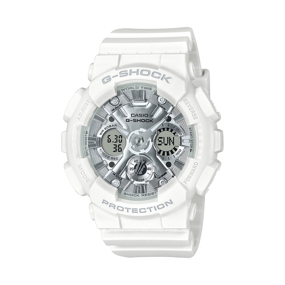 CASIO卡西歐G-SHOCK 白色假期耀眼銀白雙顯系列GMA-S120VA-7A_45.9mm