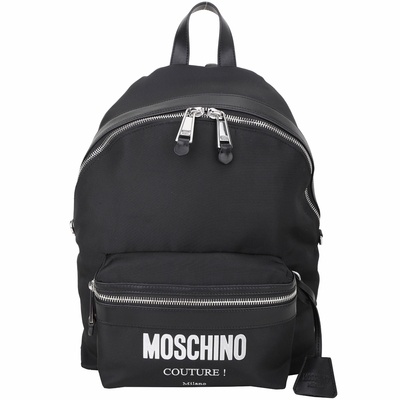 MOSCHINO 斜紋字母可拆吊飾帆布後背包(黑色)