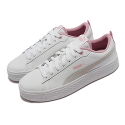 Puma 休閒鞋 Smash Platform L 復古 女鞋 厚底 增高 白 灰 粉 36648708