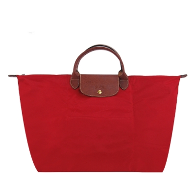 LONGCHAMP LE PLIAGE系列短把折疊手提旅行袋(大/紅)
