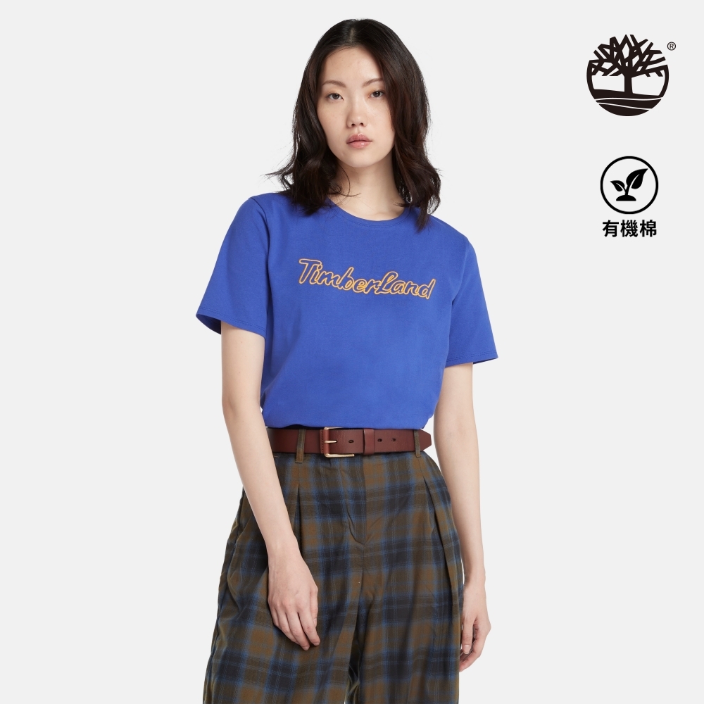 Timberland 女款亮藍色LOGO短袖T恤|A6HPHG58