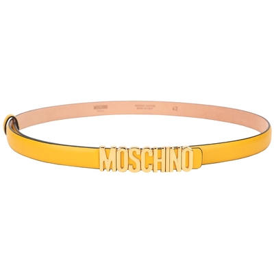 MOSCHINO 拋光金字母光滑小牛皮細版腰帶(南瓜黃)