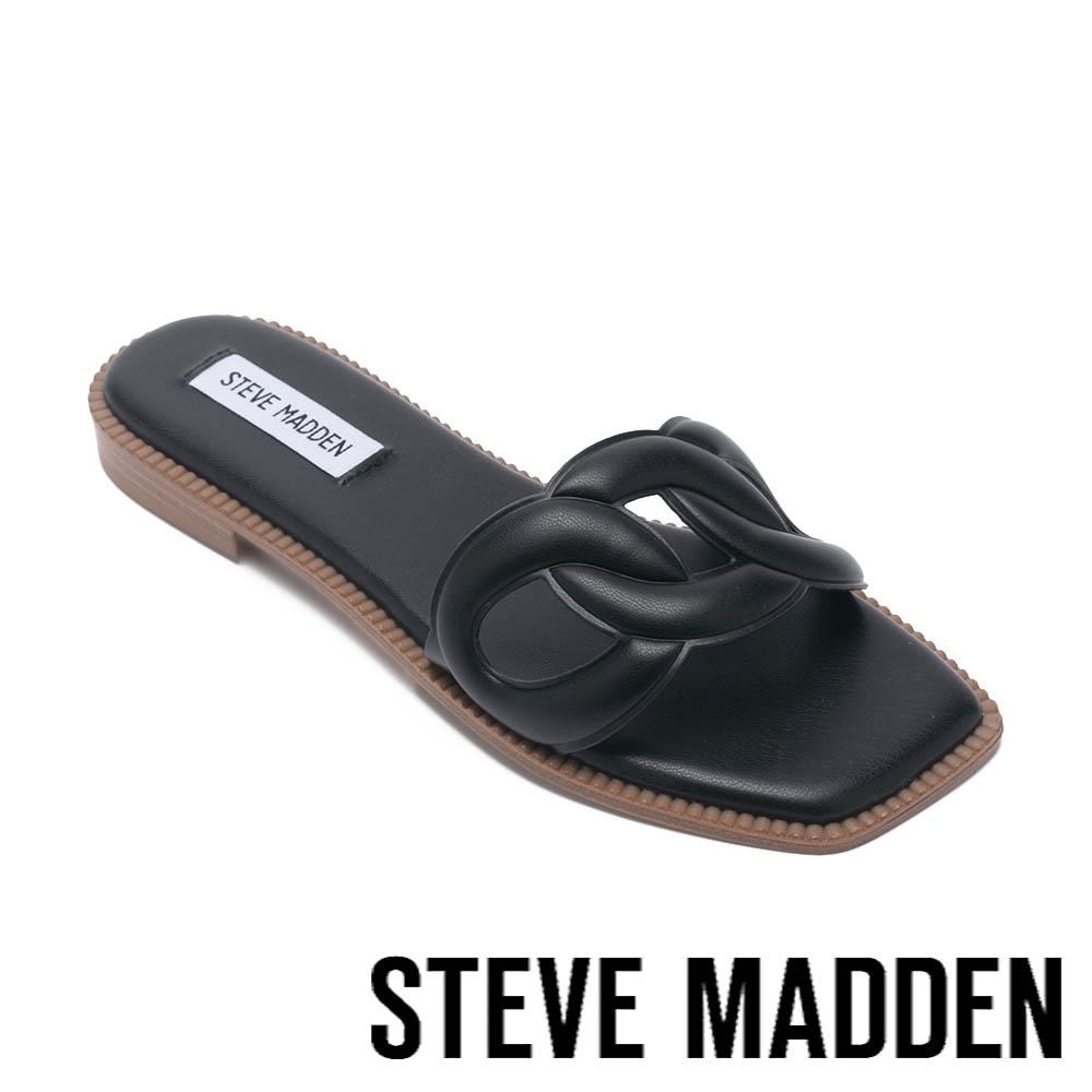 STEVE MADDEN-STASH 皮革簍空平底涼拖鞋-黑色