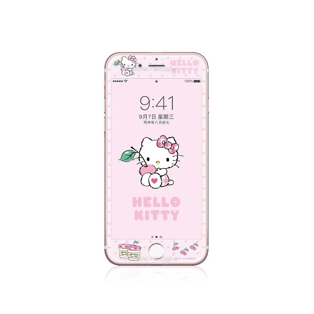 Hello Kitty iPhone 8/7 4.7吋 軟邊滿版鋼化玻璃貼 櫻桃
