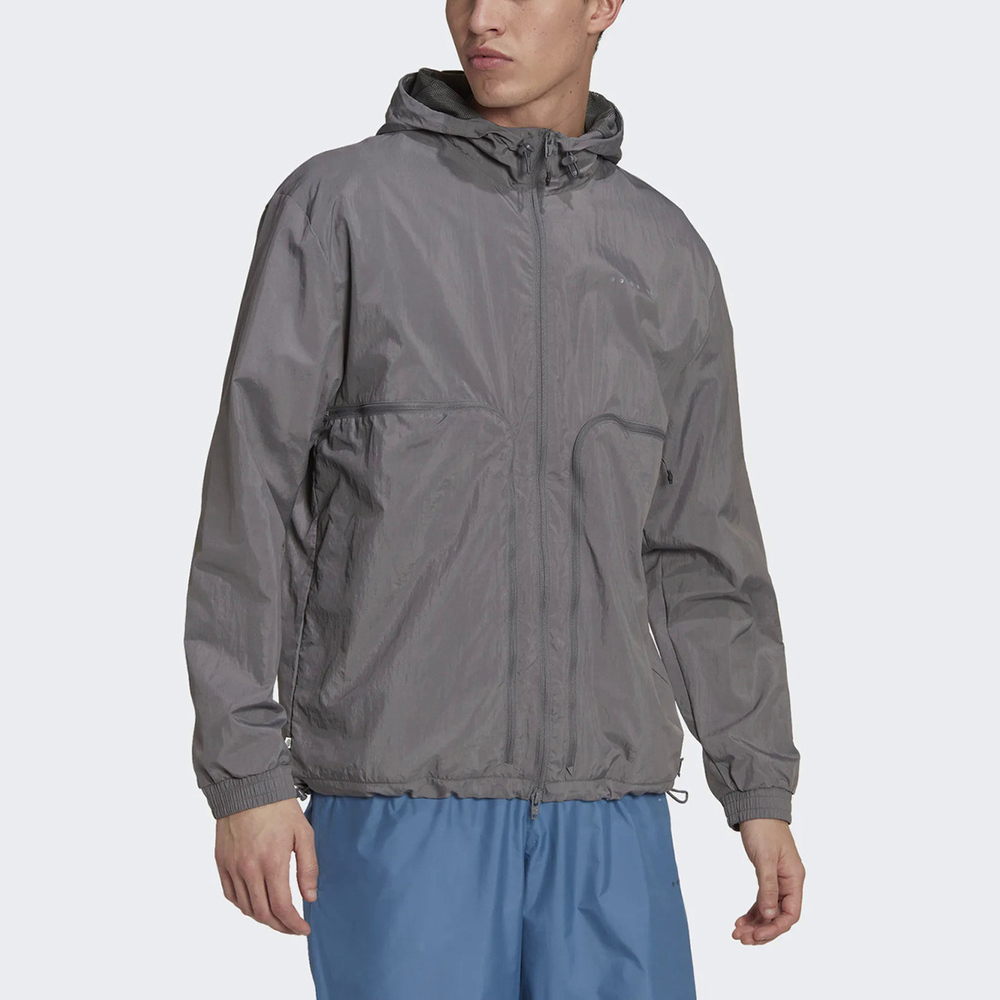 Adidas Windbreaker [HK2774] 男 外套 連帽 風衣 內網眼 大口袋 運動 休閒 素面 灰