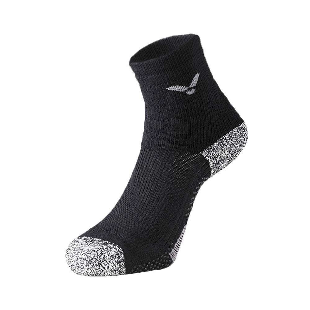 VICTOR 男抗菌消臭機能襪-台灣製 中筒 止滑 訓練 襪子 C-5077C 黑灰