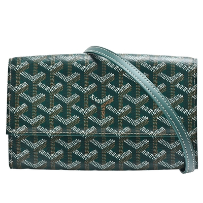 GOYARD 經典防水帆布LOGO牛皮飾邊手拿/斜背長方小包(綠色)