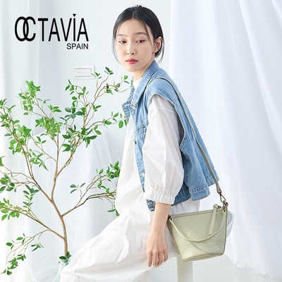 OCTAVIA8 真皮- 小日子 植染牛皮迷你水桶小包- 灰綠