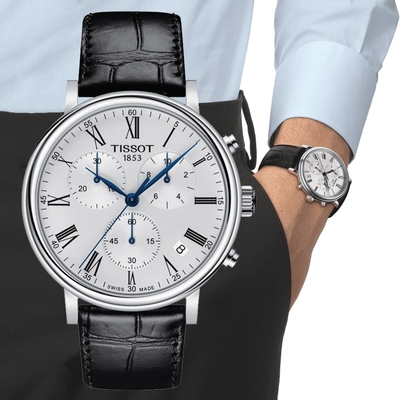 TISSOT天梭 官方授權 CARSON系列 經典三眼腕錶 禮物推薦 畢業禮物 41mm / T1224171603300