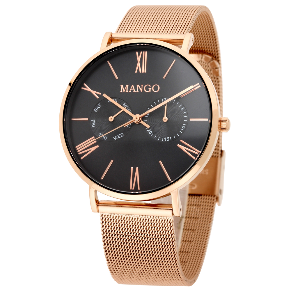 MANGO 完美夏日艷情腕錶-深藍x玫瑰金/38mm(贈皮革錶帶組)