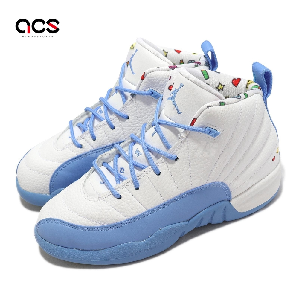 Nike 休閒鞋 Jordan 12 Retro PS 白 藍 中童 Emoji 喬丹 12代 DQ4366-114