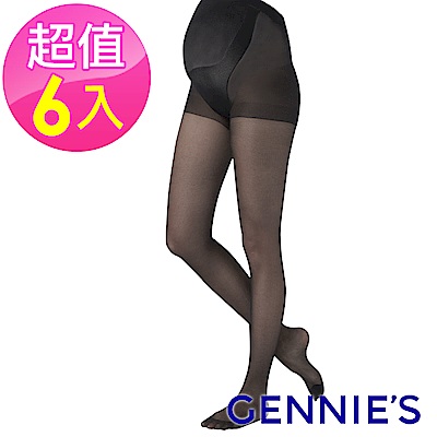 Gennies奇妮-6入組*腹圍加寬高彈性透膚薄絲襪(GM19)-黑