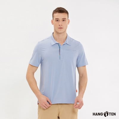 Hang Ten-男裝-恆溫多功能-涼感鋁點3M吸濕快乾抗臭口袋短袖POLO衫-粉藍花紗
