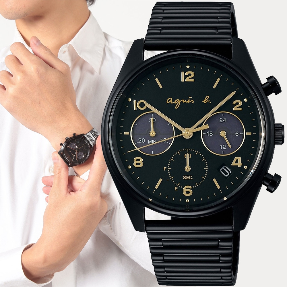 agnes b. 法式風情太陽能計時手錶-38.4mm (BZ5013X1/VR42-KBK0SD 
