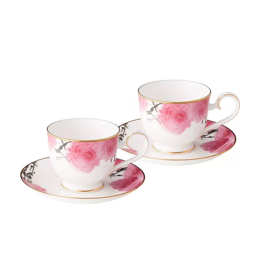 【NORITAKE】紅纓花瓣金邊骨瓷-咖啡對杯(新品上市 禮盒組)