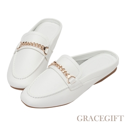 【Grace Gift】極簡馬銜扣平底穆勒鞋 白