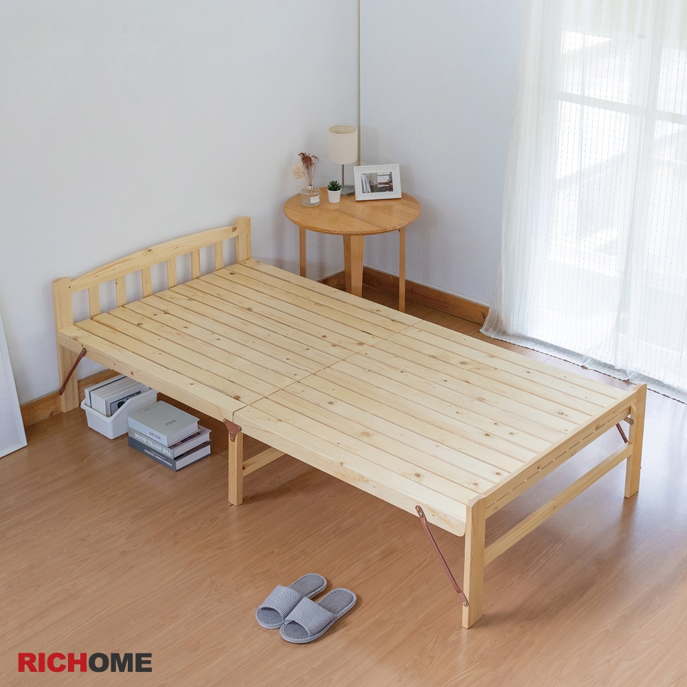 【RICHOME】原木色實木摺疊床W195 x D103 x H55 CM