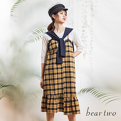 beartwo 不對襯假兩件式背心格紋洋裝(二色)