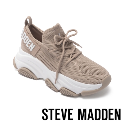 STEVE MADDEN-PROTEGE 針織綁帶厚底休閒鞋-奶茶棕