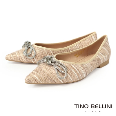 Tino Bellini 多色混織華麗蝴蝶結鑽飾尖頭平底鞋-米