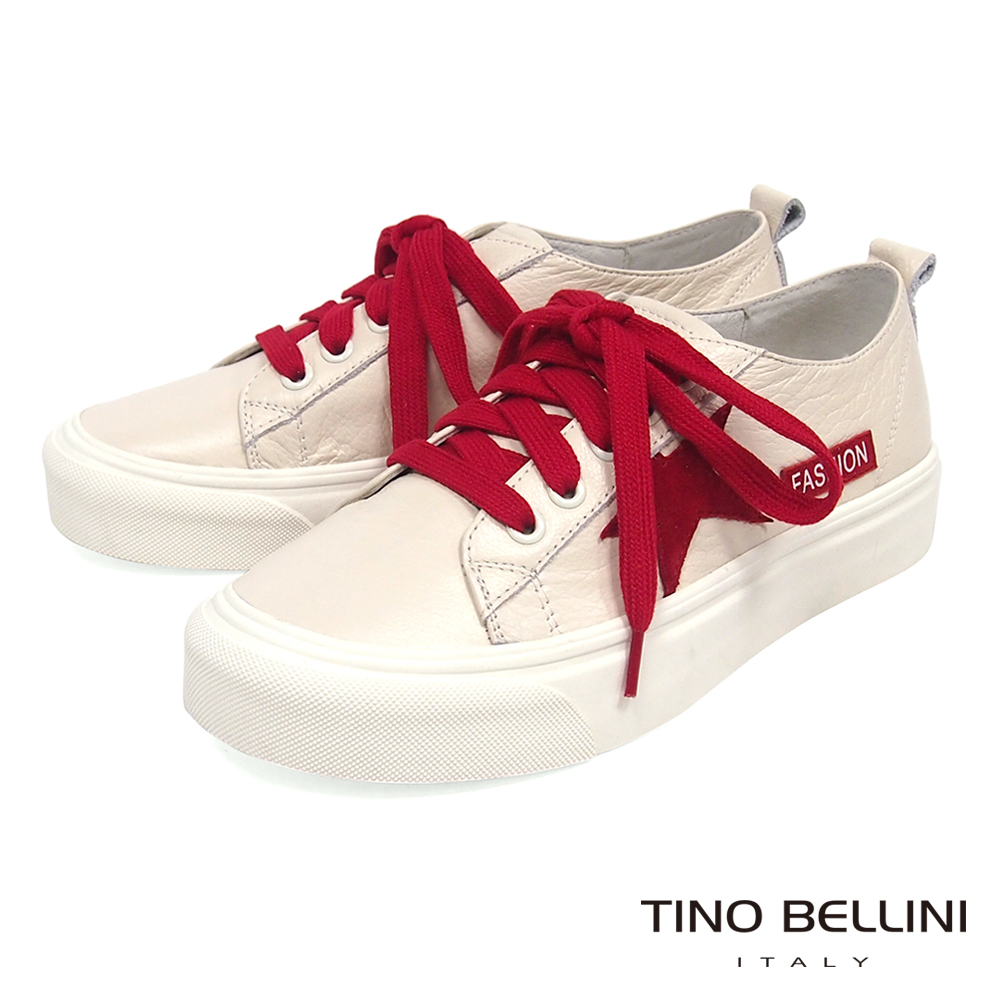 Tino Bellini 跳色童趣星芒綁帶厚底休閒鞋 _ 紅+粉膚