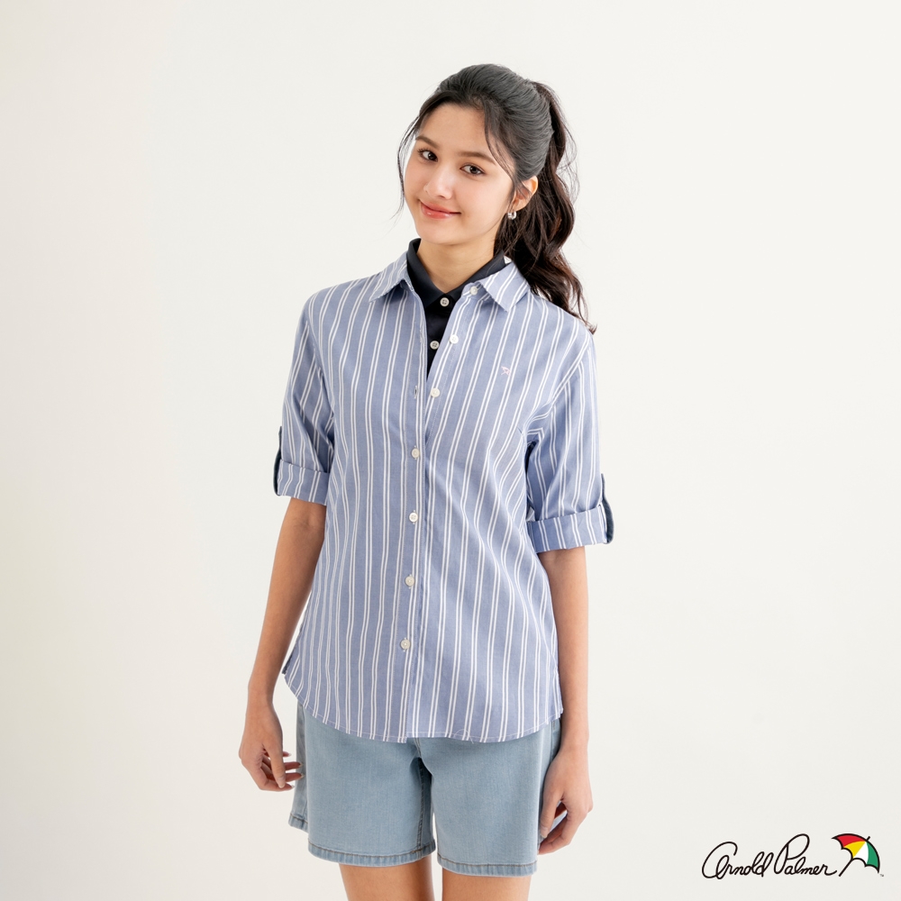 Arnold Palmer -女裝-高質感直條紋長袖襯衫-藍色