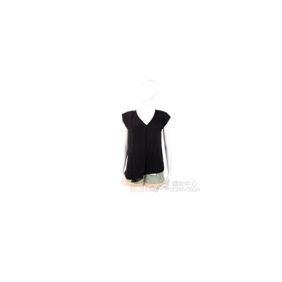 CLASS roberto cavalli 黑色單邊釦飾雙材質拼接短袖上衣