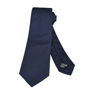 EMPORIO ARMANI內襯緹花LOGO佩斯利花紋設計真絲領帶(寬版/午夜藍)