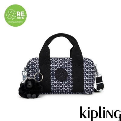 Kipling 經典老花輕巧圓筒手提肩背兩用包-BINA MINI