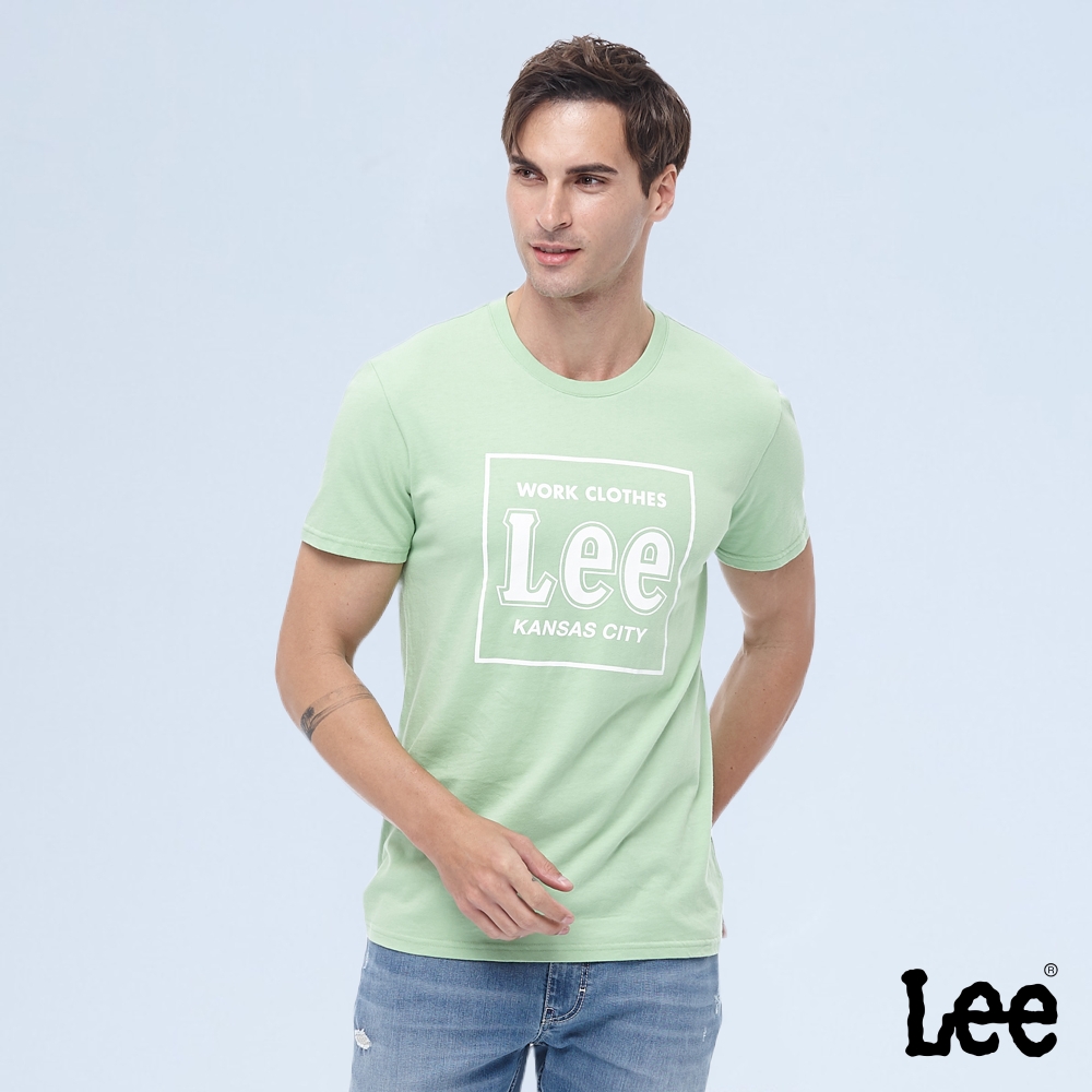 Lee 男款 方框大Logo短袖圓領T 蘋果綠