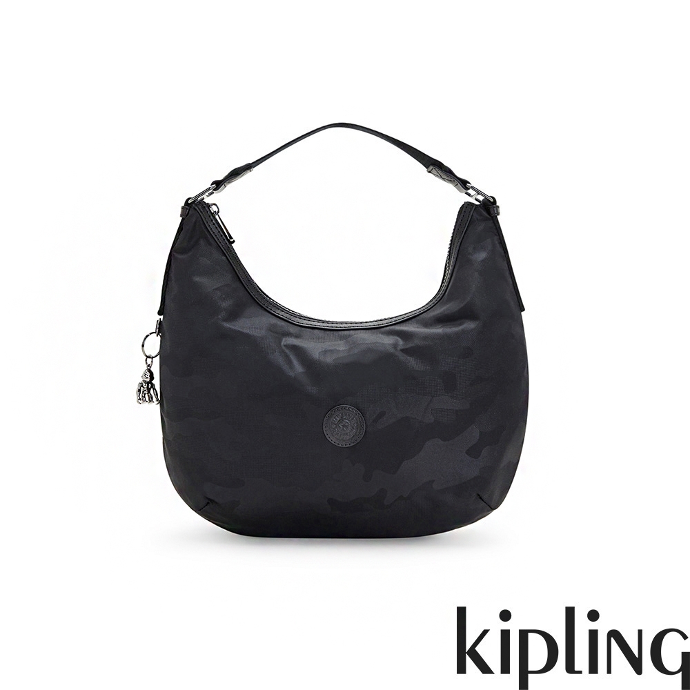 Kipling 中性紳黑迷彩印花拉鍊大開口手提肩背包-GALYA