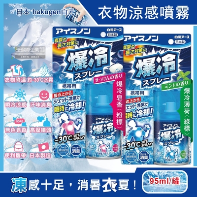 日本hakugen白元-夏日消暑汗味消臭瞬冷約-30℃戶外運動衣物涼感噴霧95ml/藍罐(攜帶型持久降溫劑,露營,登山,外送,婚禮外拍皆適用)