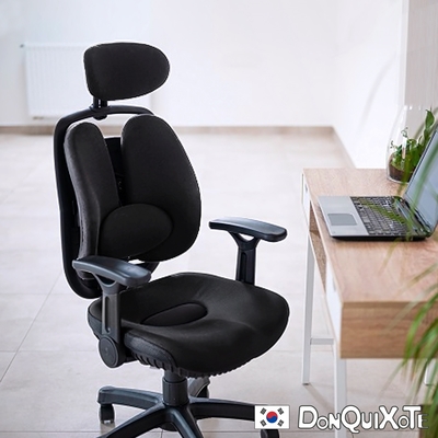 DonQuiXoTe-韓國原裝Grandeur雙背透氣坐墊人體工學椅-黑