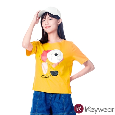 KeyWear奇威名品 意象印花短袖休閒上衣-黃色