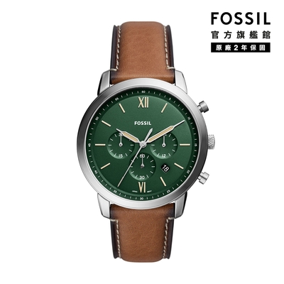 FOSSIL Neutra 美式摩登三眼計時手錶 棕色真皮錶帶 44MM FS5963