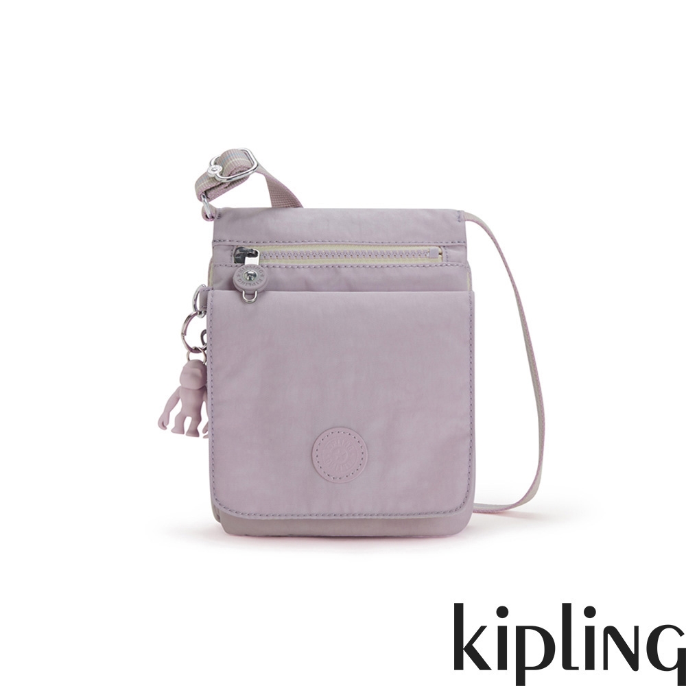 Kipling 淡雅紫丁香色多層收納隨身斜背小包-NEW ELDORADO