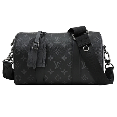 LV M45936 CITY KEEPALL 經典Monogram Eclipse緹花帆布斜背波士頓包