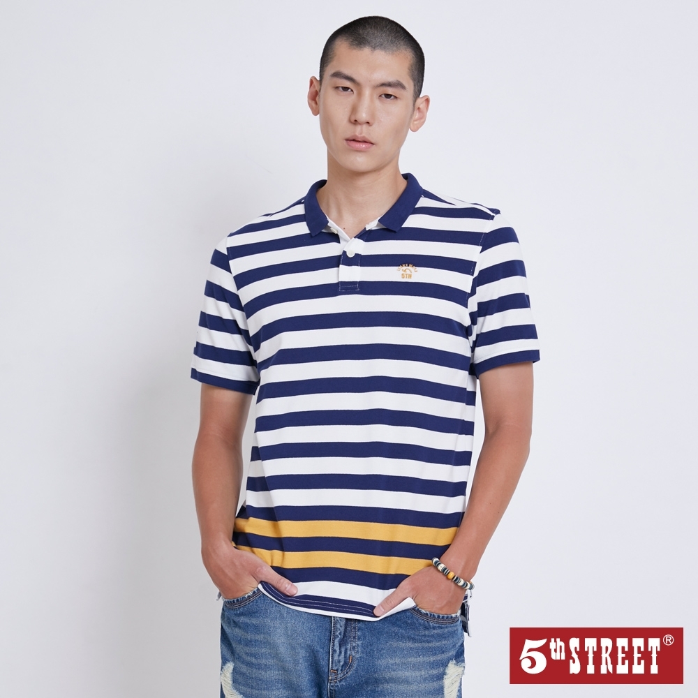 5th STREET 配色條紋 短袖POLO衫-男-土耳其藍