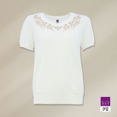 ILEY伊蕾 優雅氣質刺繡珍珠縲縈針織上衣(白色；M-XL)1231455013