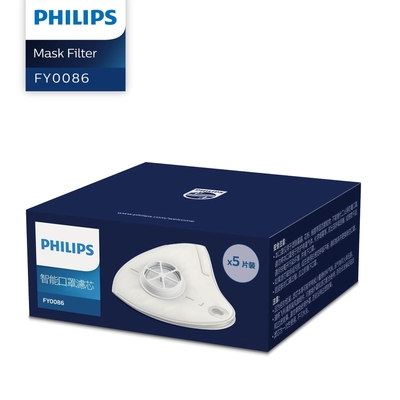 【PHILIPS飛利浦】智能口罩濾心-5入(行動濾淨x裸感呼吸)有效防護花粉空汙 運動口罩