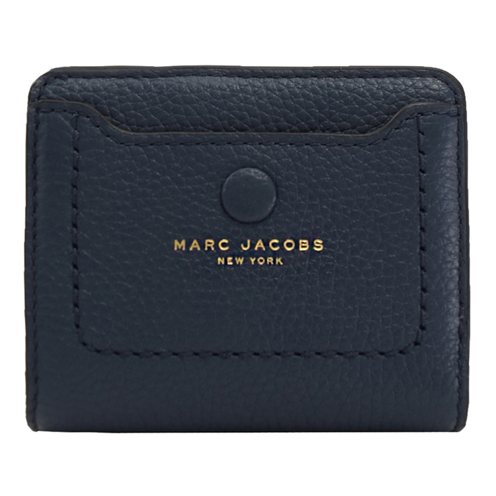 MARC JACOBS 燙印LOGO皮革釦式零錢短夾(深藍)