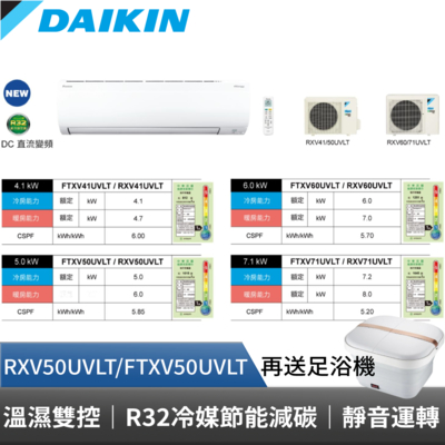 DAIKIN 大金 6-8坪 大關U系列變頻冷暖空調 RXV50UVLT FTXV50UVLT 贈基本安裝