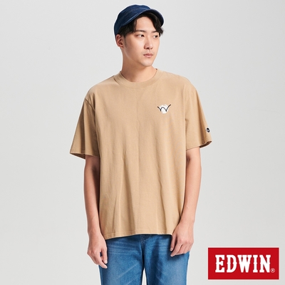 EDWIN 紅日W印花寬版短袖T恤-男-淺卡其