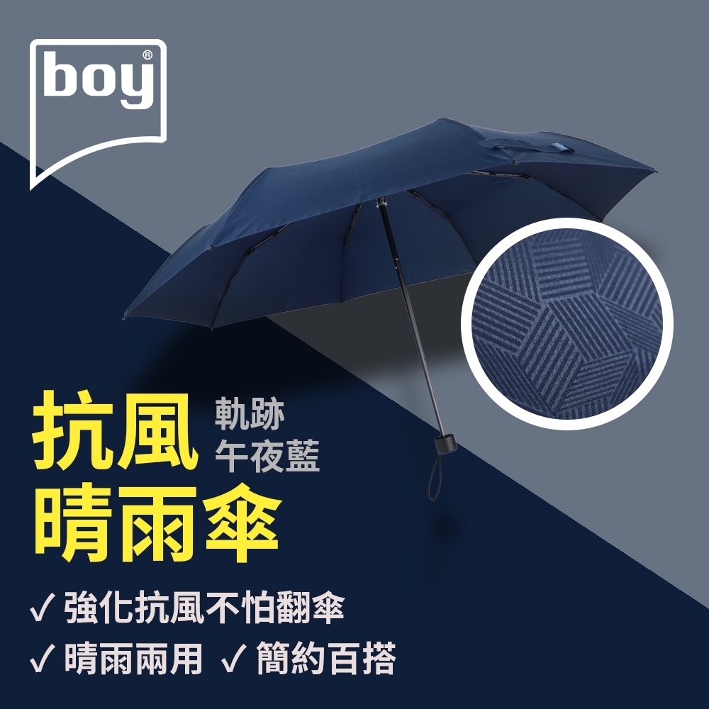 【德國boy】抗UV三折防風晴雨傘_幾何-午夜藍