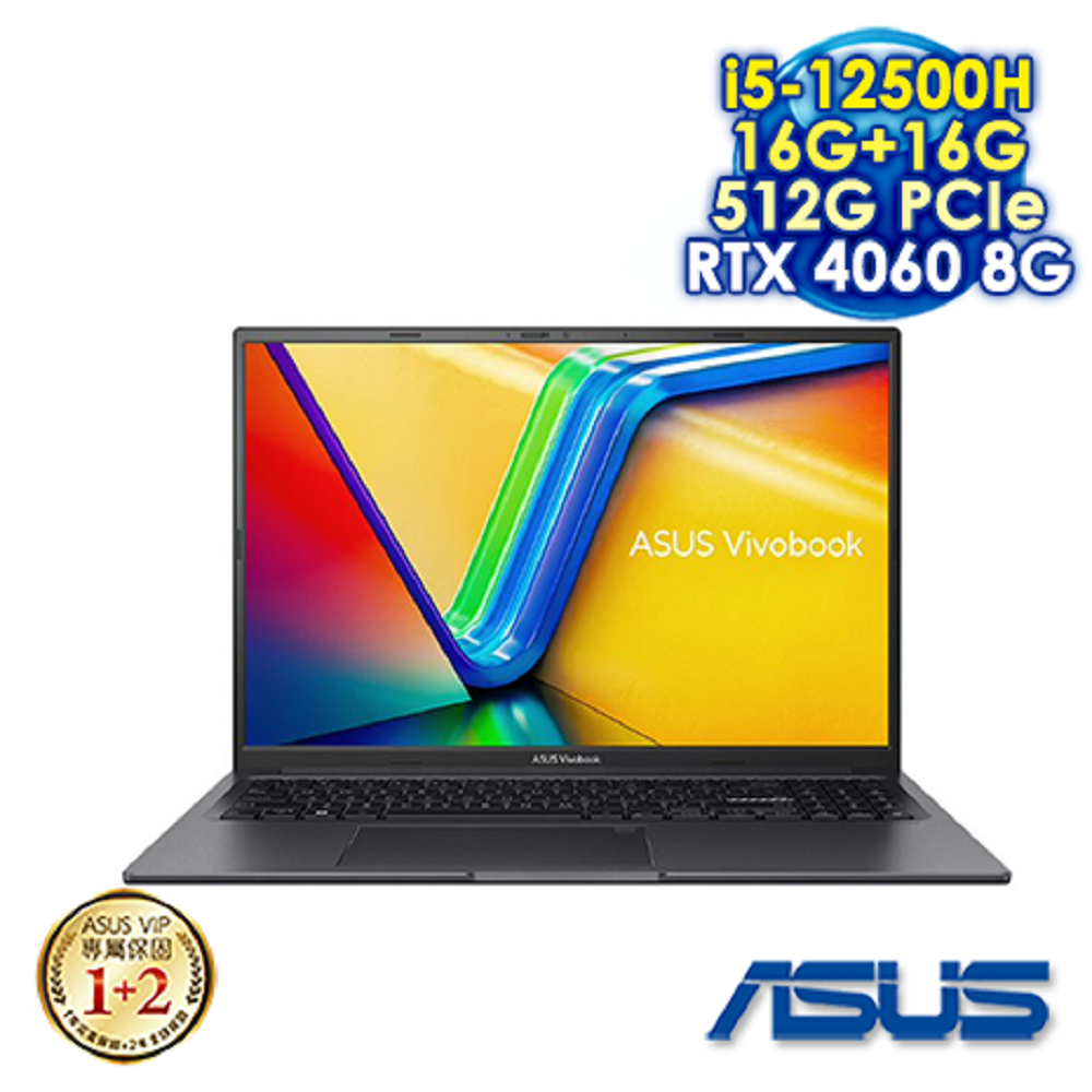 ASUS 華碩 Vivobook 16X K3605ZV 搖滾黑 16吋獨顯筆電 (i5-12500H/RTX 4060/16G+16G/512G SSD/特仕版)